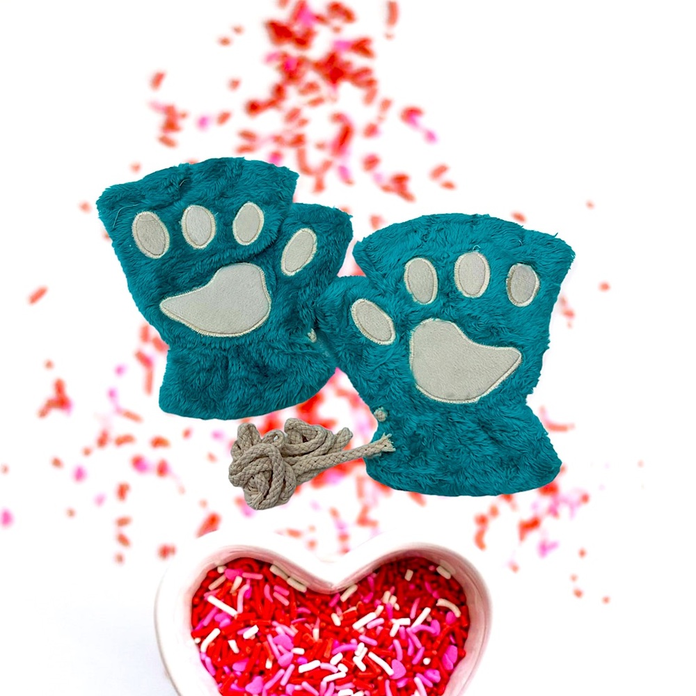 Super Soft Faux Fur Cat Bear Animal Paw Fingerless Gloves